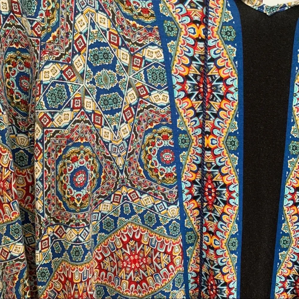One World Multicolor Boho Print Peasant Top Petite Large NWT - Picture 3 of 6